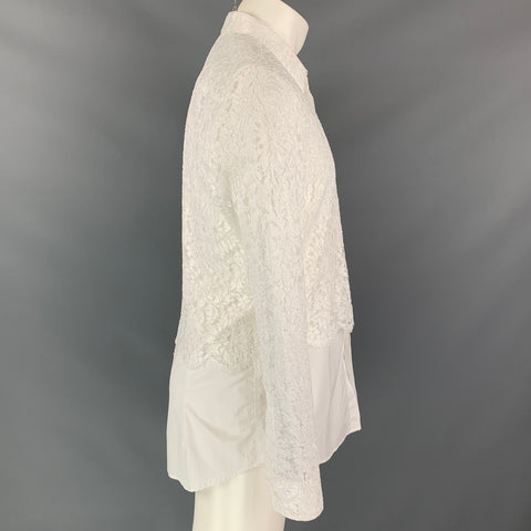 GIVENCHY Size M White Lace Viscose Blend Hidden Placket Long Sleeve Shirt