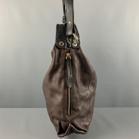 FURLA Brown Black Pebble Grain Leather Hobo Handbag