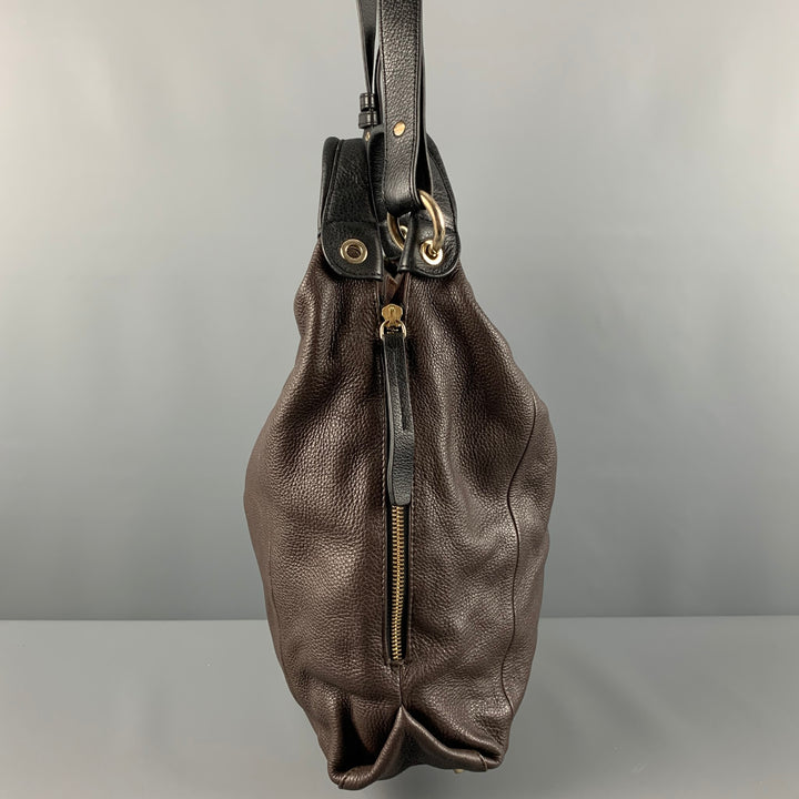 FURLA Brown Black Pebble Grain Leather Hobo Handbag