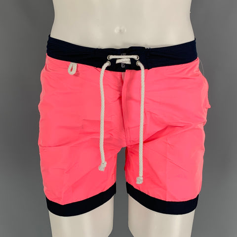 CUISSE DE GRENOUILLE Size S Neon Pink Navy Two Toned Polyester Swim Trunks