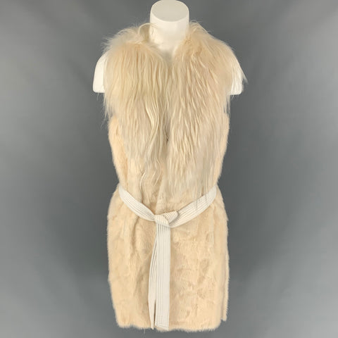 J.MENDEL Chaleco con cinturón de piel de visón, zorro y cabra de seda color crema talla S
