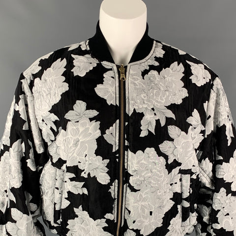 DRIFTER Size S Black & Silver Floral Polyester / Rayon Illustrious Reversible Bomber Jacket