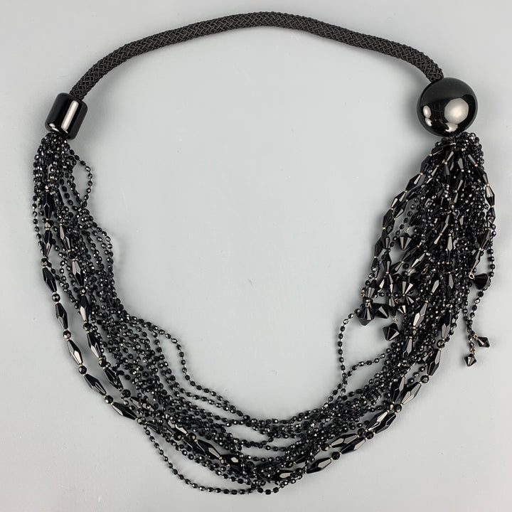 EMPORIO ARMANI Black Silk Cord Crystal Layered Necklace