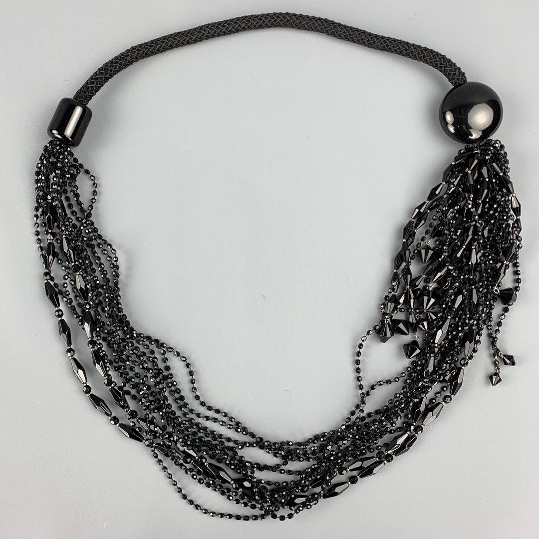 EMPORIO ARMANI Collar con capas de cristal y cordón de seda negro
