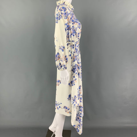VETEMENTS par Demna Gvasalia Taille S Blanc Bleu Floral Polyester Wrap Robe Longue