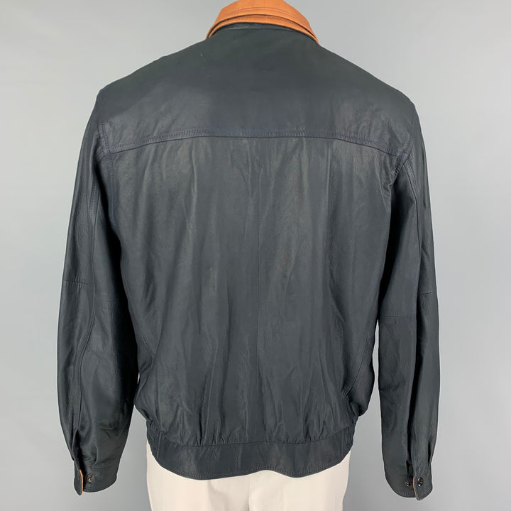 REMY Taille 42 Veste zippée en cuir beige marine