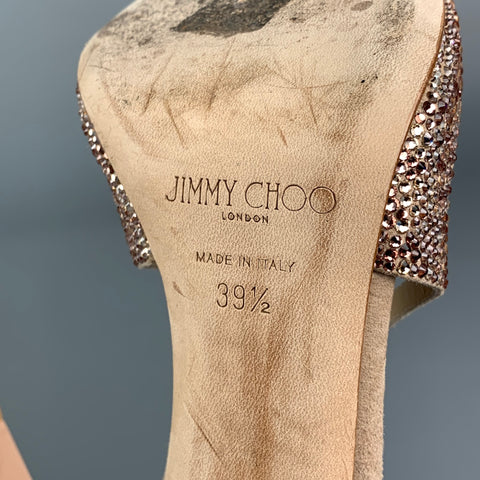 JIMMY CHOO Size 9.5 Pink Suede Rhinestones Strappy Lance Sandals