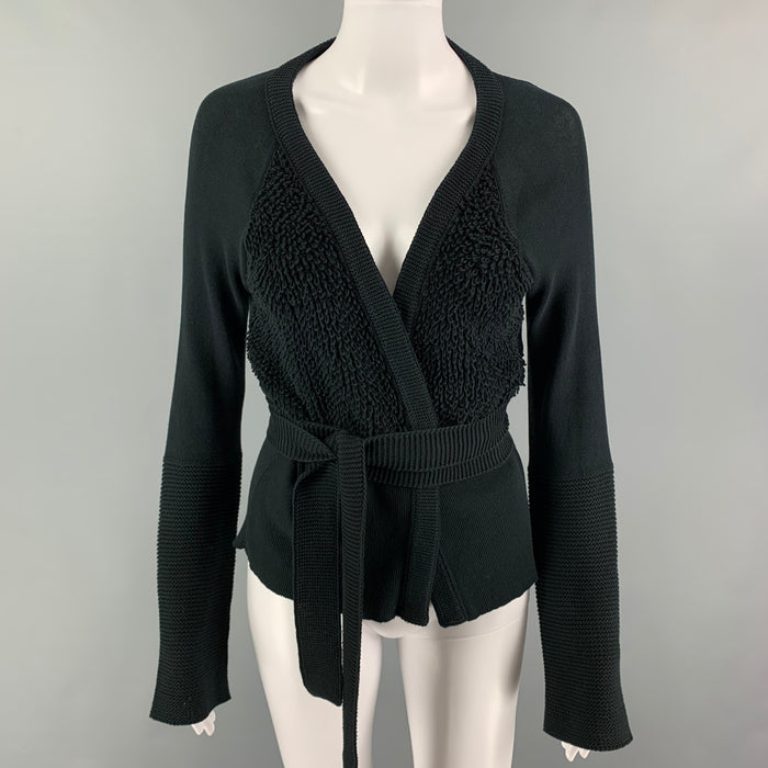 SONIA RYKIEL Size 6 Black Cotton Textured Belted Cardigan