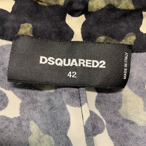 DSQUARED2 Size M Green Black Beige Silk Print Patch Pockets Shirt