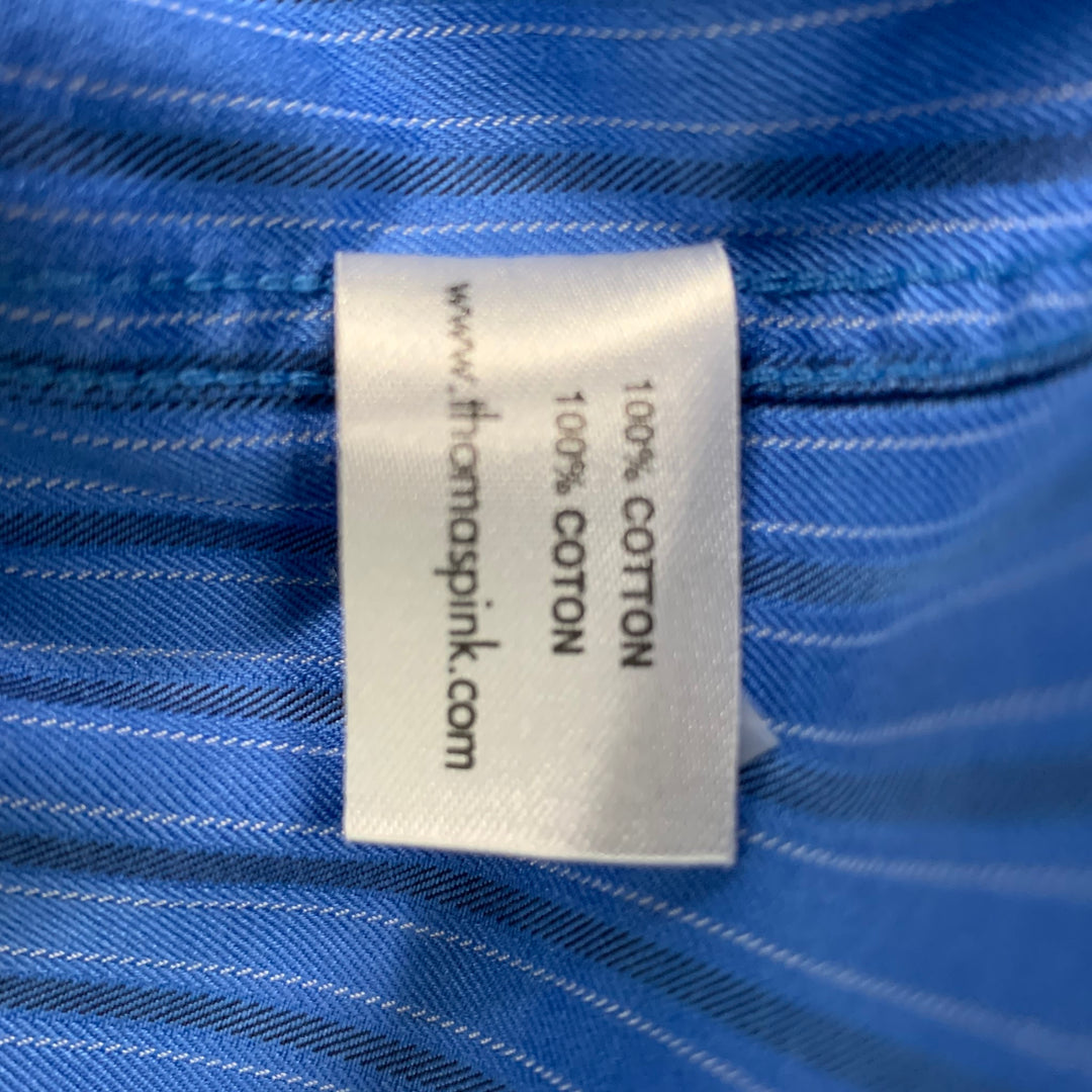 THOMAS PINK Size L Blue & Black Stripe Cotton Button Up Long Sleeve Shirt