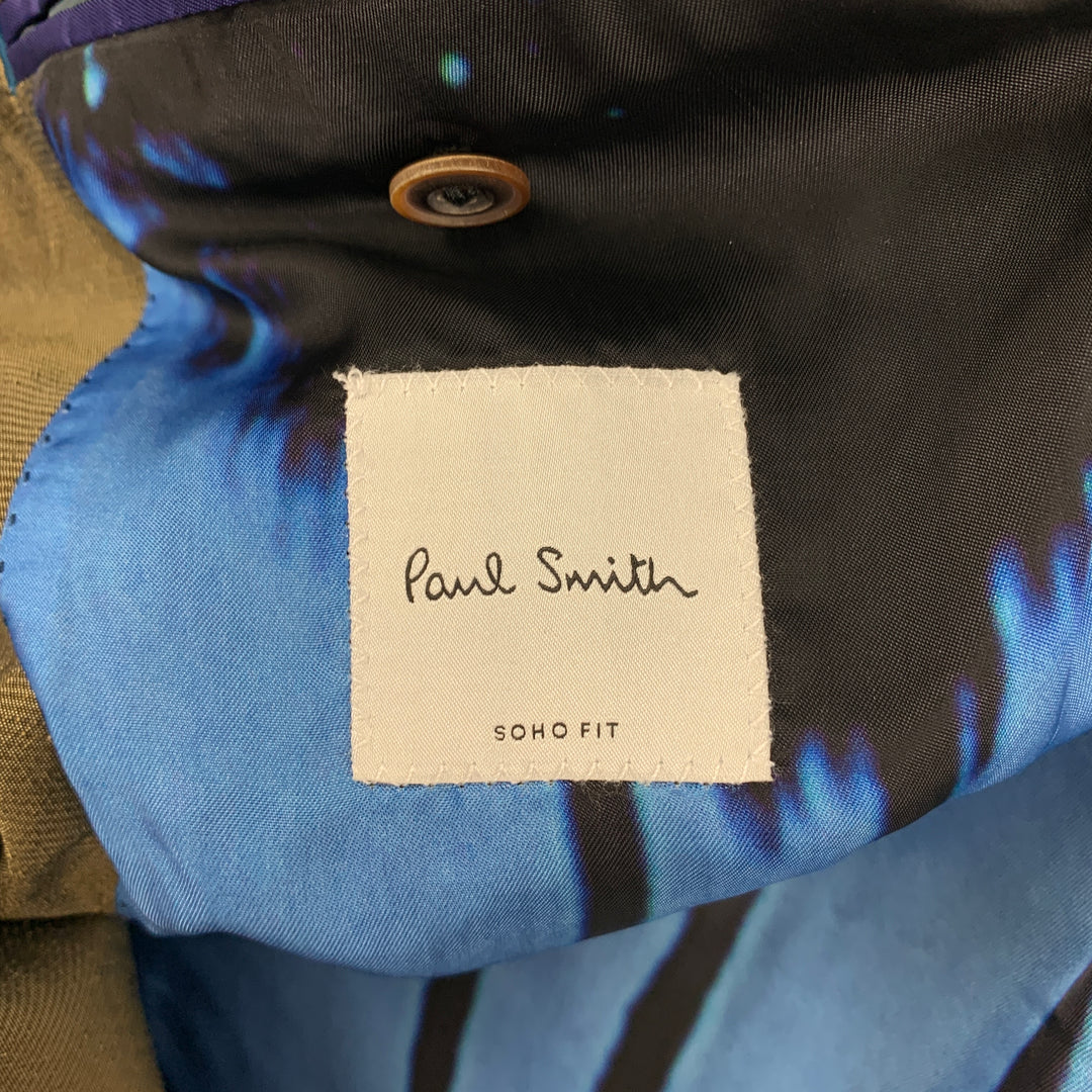 PAUL SMITH Size 38 Regular Olive Linen / Silk Peak Lapel Sport Coat