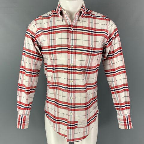 THOM BROWNE Size S White Red Plaid Cotton Button Down Long Sleeve Shirt