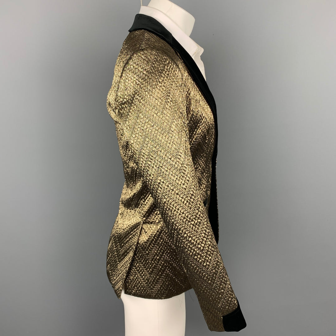 MR TURK Taille 36 Manteau de sport à revers cranté en polyester brocart doré et noir