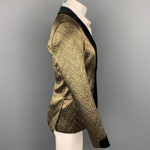 MR TURK Size 36 Gold & Black Brocade Polyester Notch Lapel Sport Coat