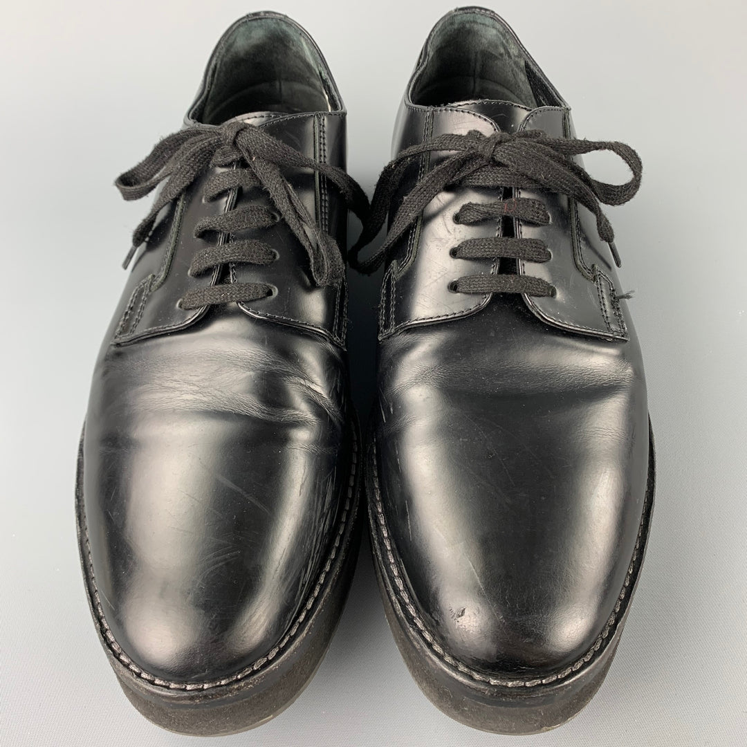 MARNI Size 11 Black Leather Cap Toe Lace Up Shoes