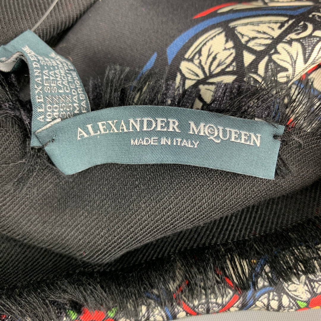 ALEXANDER MCQUEEN Black Red Floral Silk Scarf