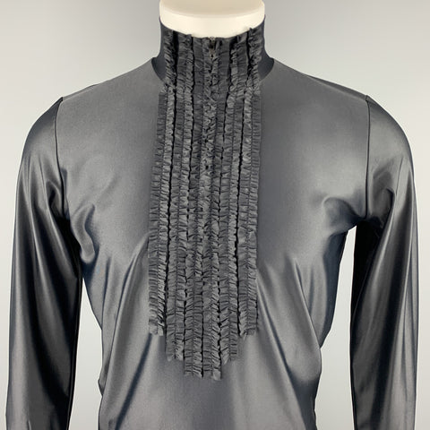Vintage JEAN PAUL GAULTIER Size XL Black Ruffled Polyamide Half Zip Pullover