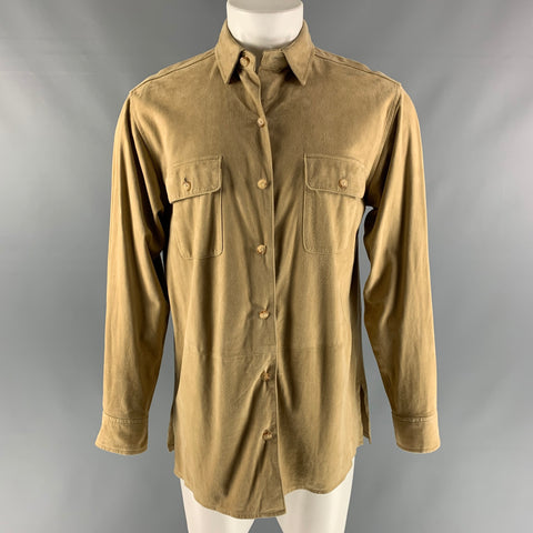 RALPH LAUREN Camisa de manga larga con botones de cuero macizo natural talla M