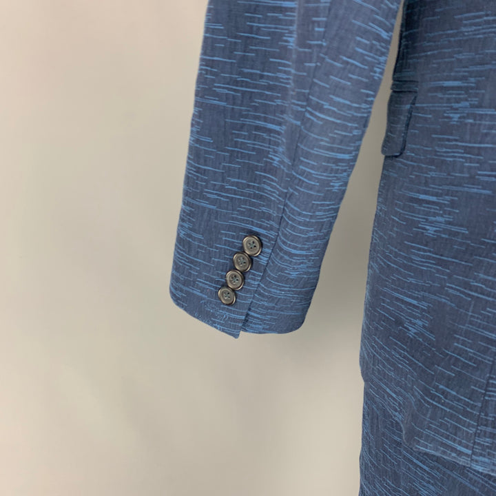 MR TURK Size 42 Navy & Blue Textured Cotton Single Breasted Suit