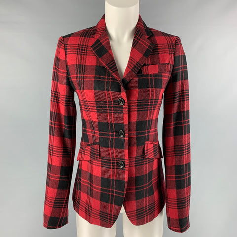 PINK TARTAN Talla 0 Blazer a cuadros de mezcla de algodón rojo y negro