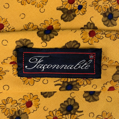 FACONNABLE Yellow Brown Floral Silk Tie