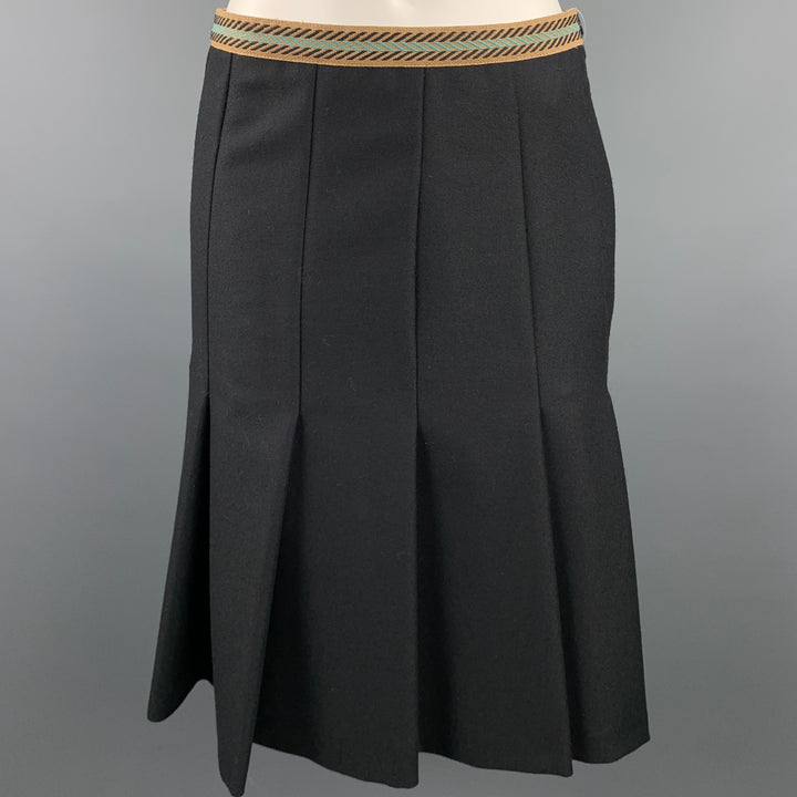 M MISSONI Size 6 Black Twill Wool Pleated A-Line Skirt
