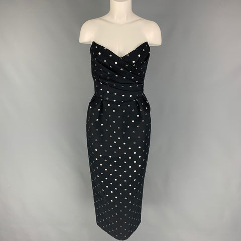 RASARIO Talla 4 Vestido de lunares de algodón y poliéster negro plateado