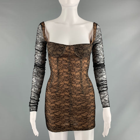 LA QUAN SMITH Size XS Black Nude Long Sleeve Mini Cocktail Dress
