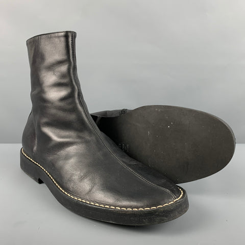 ANN DEMEULEMEESTER Talla 9.5 Botas con cremallera de cuero con puntadas en contraste negras