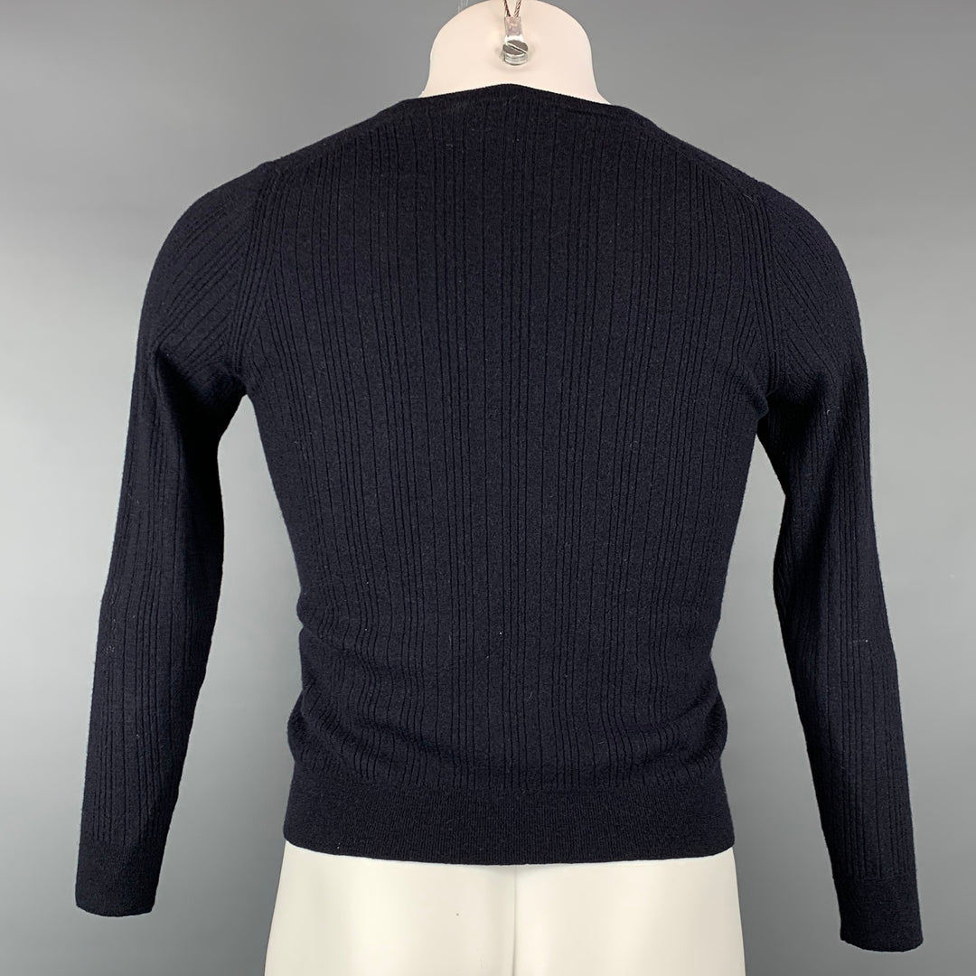 Z ZEGNA Size S Navy Ribbed Wool V-Neck Pullover