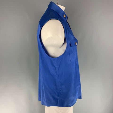 VERSACE COLLECTION Size XL Royal Blue Solid Cotton / Elastane Short Sleeve Shirt