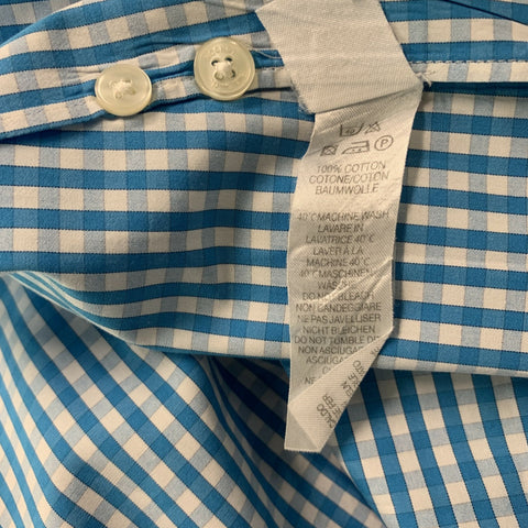 PAUL SMITH Talla L Camisa de manga larga con botones a cuadros blancos y azules