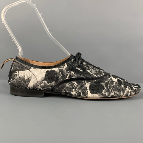 NUMBER (N)INE Size 10 Black White Jacquard Fabric Touch me I'm Sick Shoes