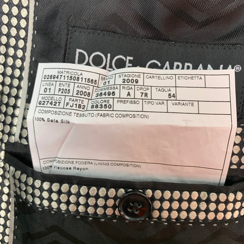DOLCE & GABBANA Size 44 Regular Gold & Black Dots Silk Peak Lapel Sport Coat