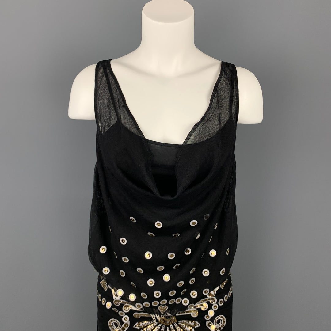 MANISH ARORA Size XS Black Applique Silk Shift Dress