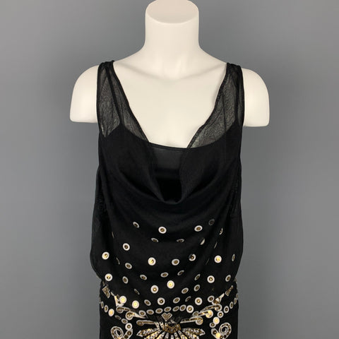 MANISH ARORA Vestido recto de seda con apliques negros talla XS