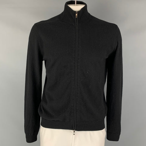 TSE Size L Black Cashmere Zip Up Cardigan