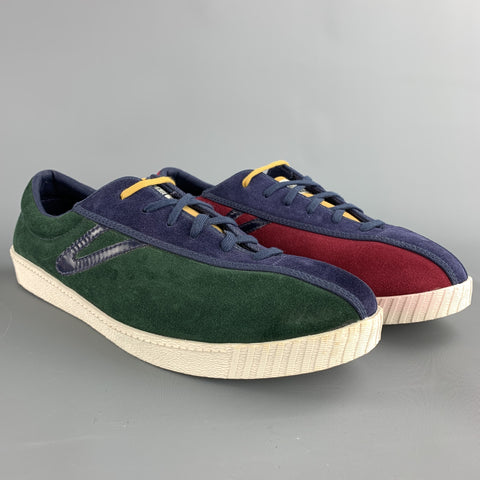TRETORN Size 11 Burgundy & Green Color Block Suede Sneakers