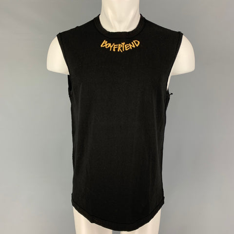 Camiseta sin mangas estilo boyfriend de algodón con bordado negro talla XS de LINDER