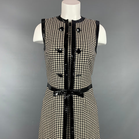 vintage CHRISTIAN DIOR Taille 4 Noir &amp; Crème Poule Laine / Robe de Cocktail Polyester