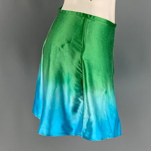 ALEJANDRA ALONSO ROJAS Size 6 Green Blue Silk Ombre High Waisted Shorts