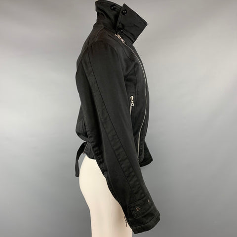 DRIES VAN NOTEN Size S Black Cotton Back Belt Cropped Jacket