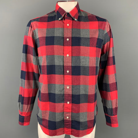 GITMAN VINTAGE Size L Red & Grey Plaid Cotton Long Sleeve Shirt