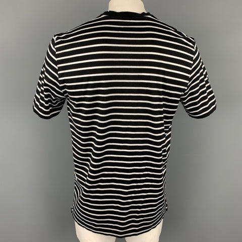 RALPH LAUREN Purple Collection Size L Black & White Stripe Cotton Crew-Neck T-shirt