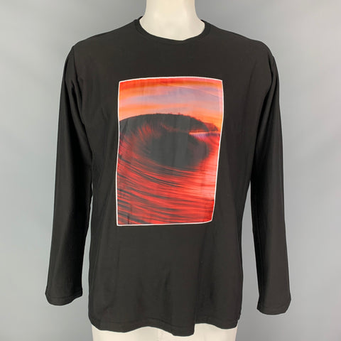 EVEREST ISLES Size XL Black Dark Wave Applique Cotton Long Sleeve T-shirt