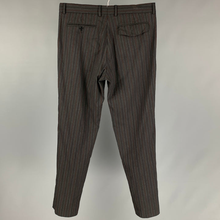 PAUL SMITH Talla 32 Pantalones de vestir con parte delantera plana de mezcla de lana a rayas negras y rojas