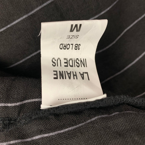 LA HAINE Size M Charcoal Stripe Linen Long Vest