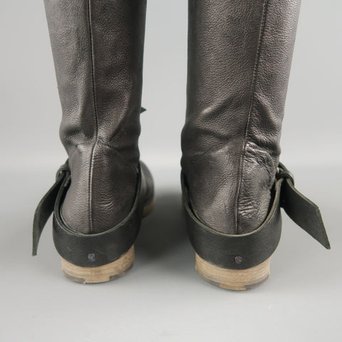 M.A.+ Size 7 Black Leather Thigh High Ankle Strip Biker Boots