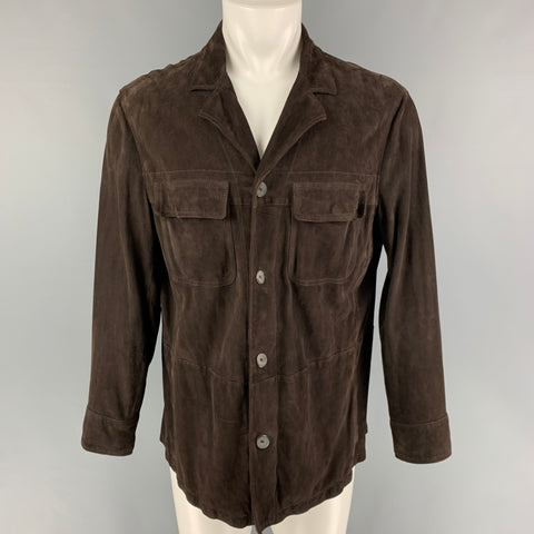 GIORGIO ARMANI Size 44 Brown Suede Peak Lapel Jacket