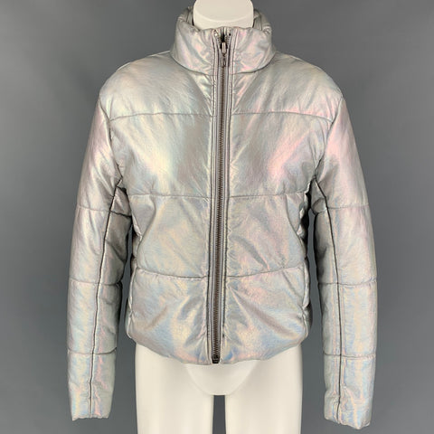 VEDA Chaqueta con cremallera de poliuretano acolchada iridiscente plateada talla S